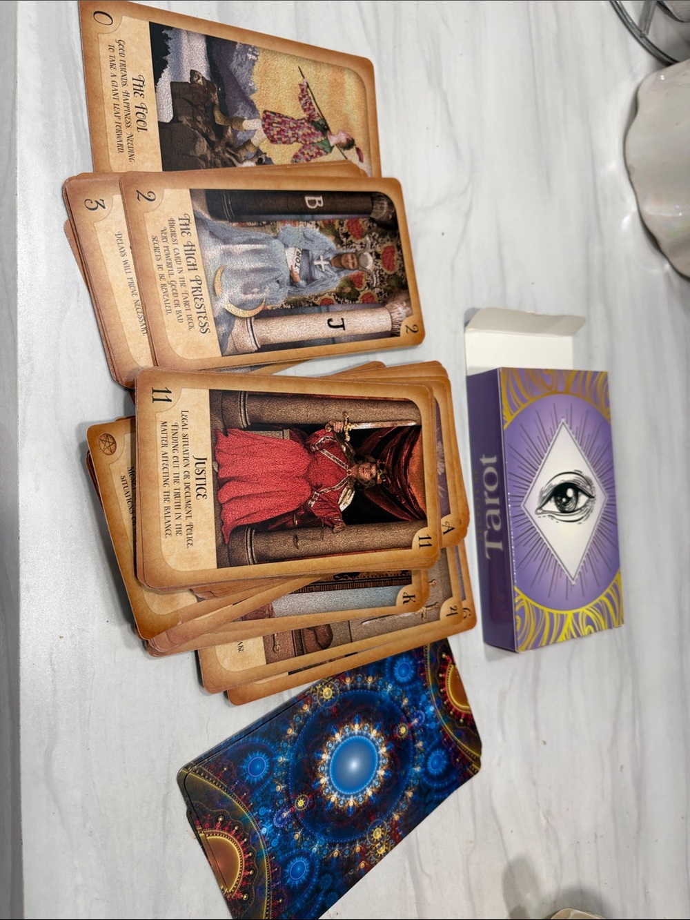 Tarot Card Deck with Illustrated Major Arcana - Purple Box, Blue Backing